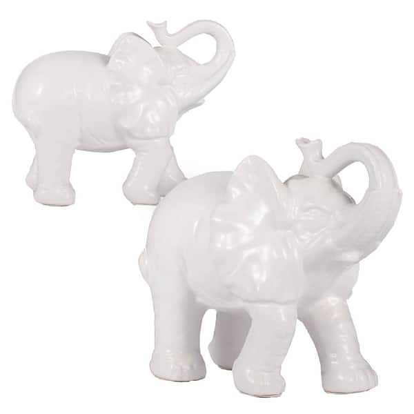 A & B Home Trumpeting Elephant Accents - Set of 2 - White