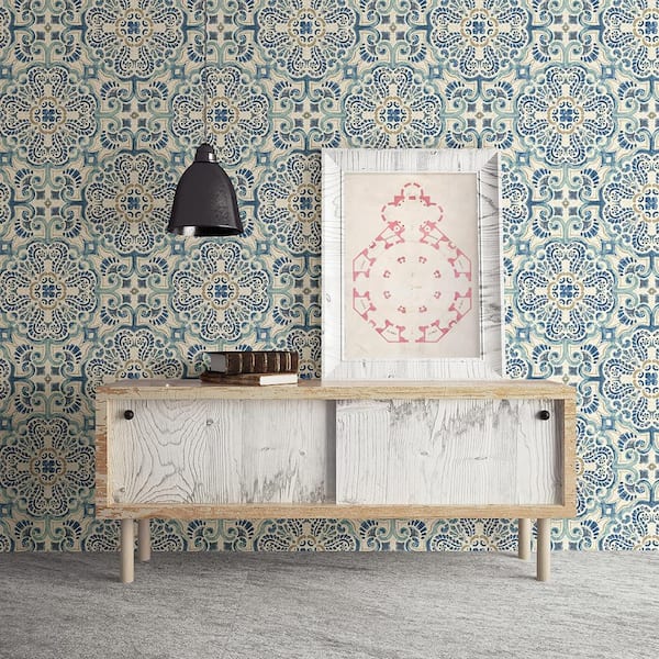 Florentine Blue Tile Blue Wallpaper Sample