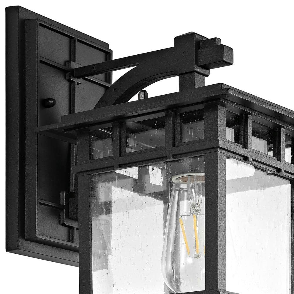 Black Aluminum Mission-Style Outdoor Wall Lantern with Clear Glass