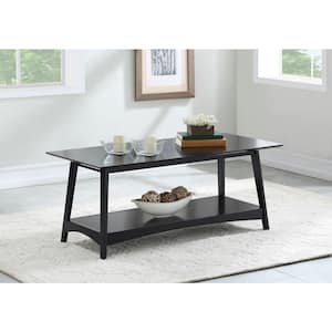 Alpine 44 in. Black Large Rectangle Wood Coffee Table with Shelf