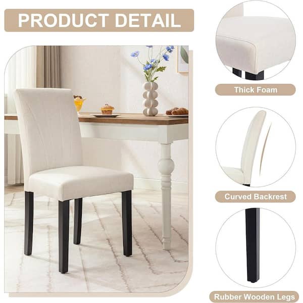Dining Chairs Set of 4 Modern Fabric and Solid Wood Legs and High Back Chairs for Kitchen/Living Room Beige Upholstered