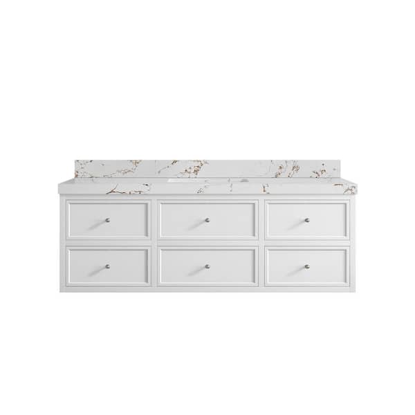 Willow Collections Roswell Floating 60 in. Single Sink Freestanding White Bath Vanity with Viola Brown Qt. Top Unassembled
