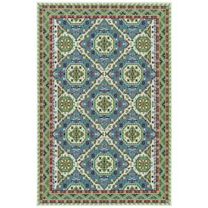 Sunice Collection Lt. Blue 2'5" x 3'9" Rectangle Residential Indoor-Outdoor Throw Rug