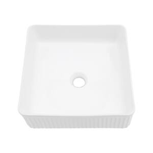 15.69 in.x 15.69 in. White Ceramic Square Vessel Bathroom Sink