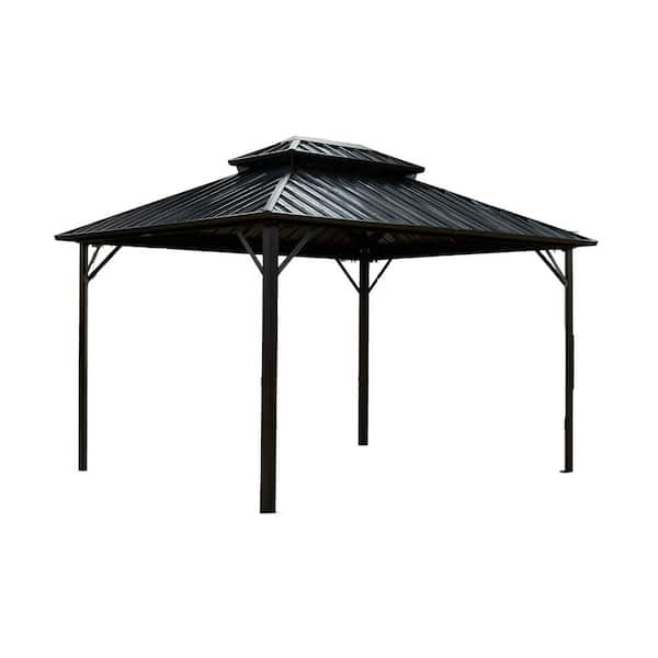 10 ft. x 10 ft. Aluminum Double Roof Hardtop Gazebo, All-Season Outdoor Pavilion for Patio, Garden, Backyard