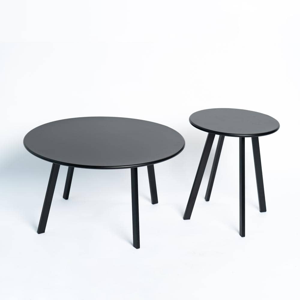 2-Piece Metal Round Outdoor Coffee Table Set Modern Black Metal Side & End Tables