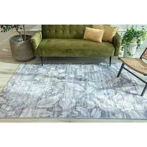 Modern Floral Beige Grey 7 ft. x 10 ft. Indoor Soft Area Rug