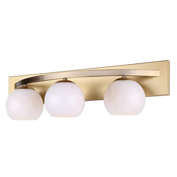 CANARM Monroe 24 in. 3-Light Gold Vanity with White Glass Shade