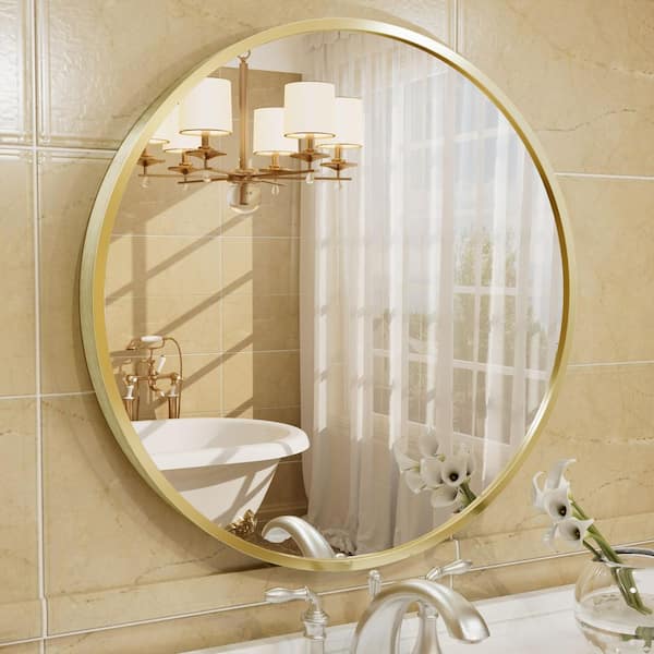 Apmir 24 in. W x 24 in. H Round Aluminum Alloy Framed French Cleat Mounted Wall Decor Bathroom Vanity Mirror in Matte Gold