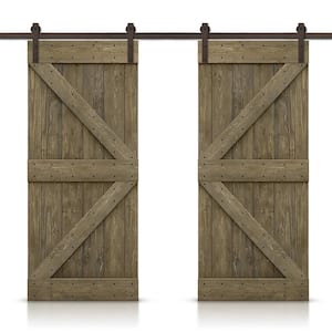K 64 in. x 84 in. Aged Barrel Stained DIY Solid Pine Wood Interior Double Sliding Barn Door with Hardware Kit
