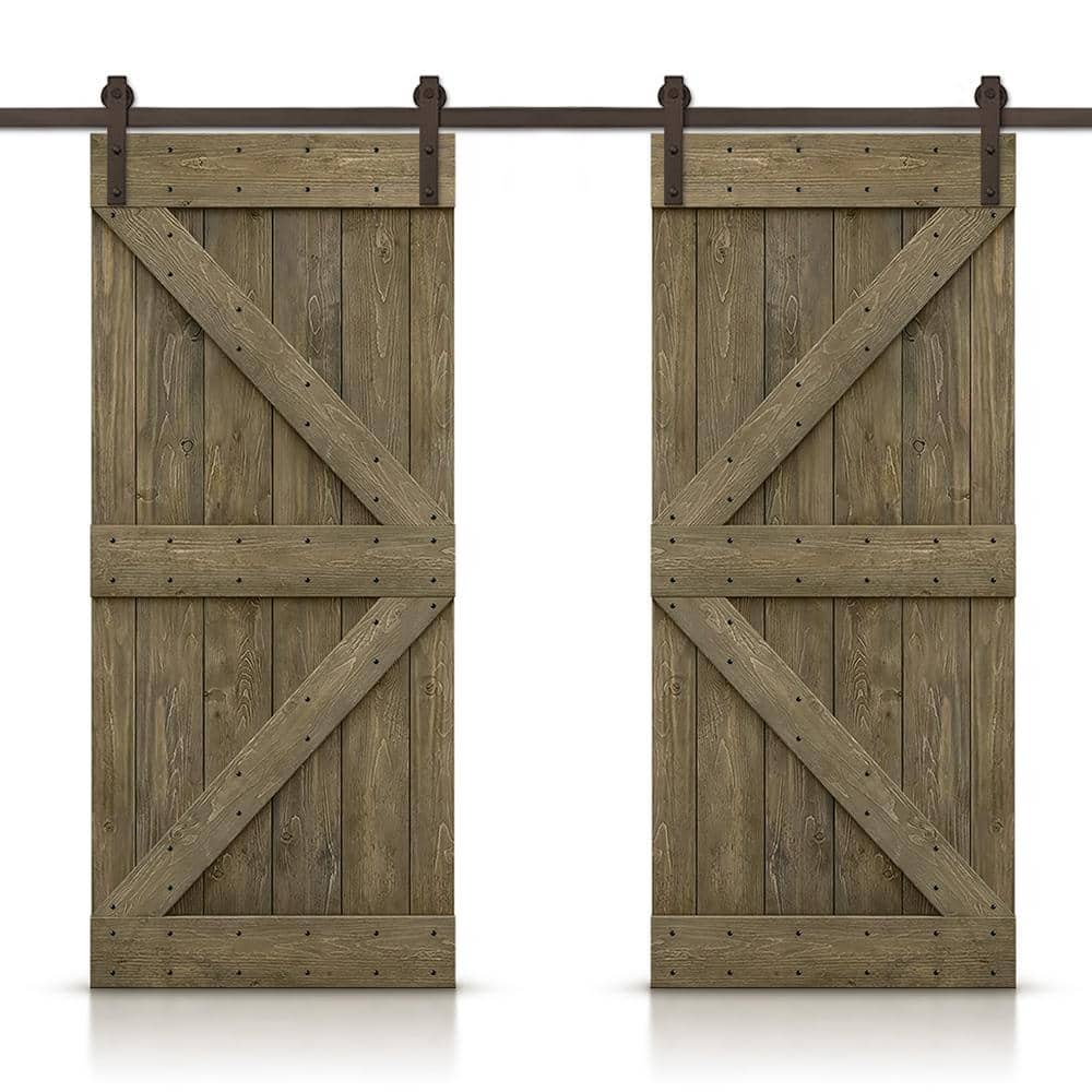 K 80 in. x 84 in. Aged Barrel Stained DIY Solid Pine Wood Interior Double Sliding Barn Door with Hardware Kit price history on PriceWatchPro