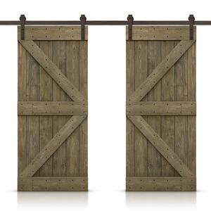 K 96 in. x 84 in. Aged Barrel Stained DIY Solid Pine Wood Interior Double Sliding Barn Door with Hardware Kit
