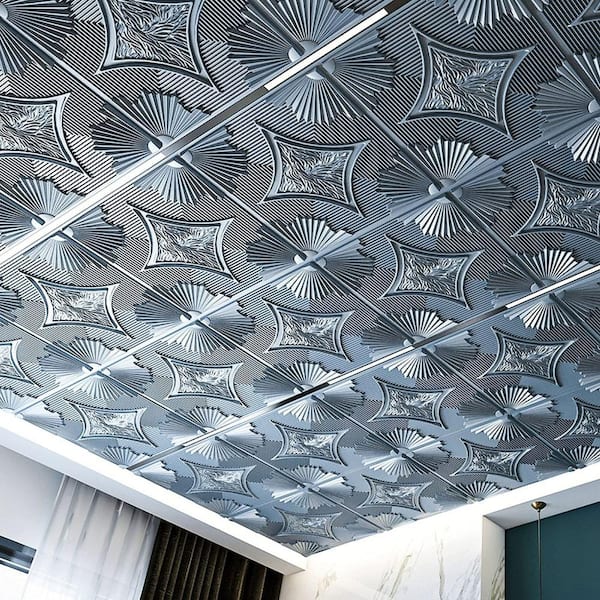 Art3dwallpanels Gray 2 ft. x 2 ft. Decorative Drop Ceiling Tiles ...