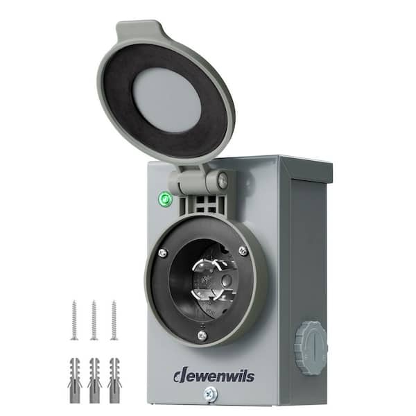 30 Amp Power Inlet Box 125/250-Volt 60Hz Backyard L14-30P Waterproof Outlet Industrial Grade Grounding Heavy Duty, Gray