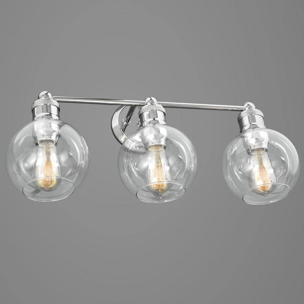 Hansford Polished Nickel 3-Light Bath Vanity Fixture with Clear Glass Shades
