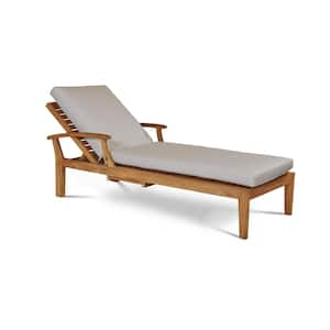 Delaine Teak Outdoor Chaise Lounge with Sunbrella Cushion In Fawn