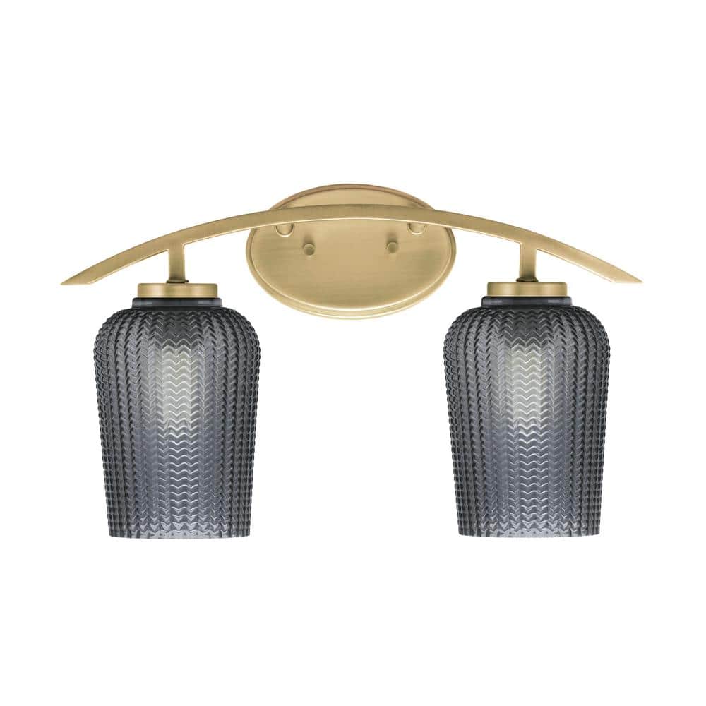 Siena 18.25 in. 2-Light Vanity Light New Age Brass with 5 in. Smoke Texture