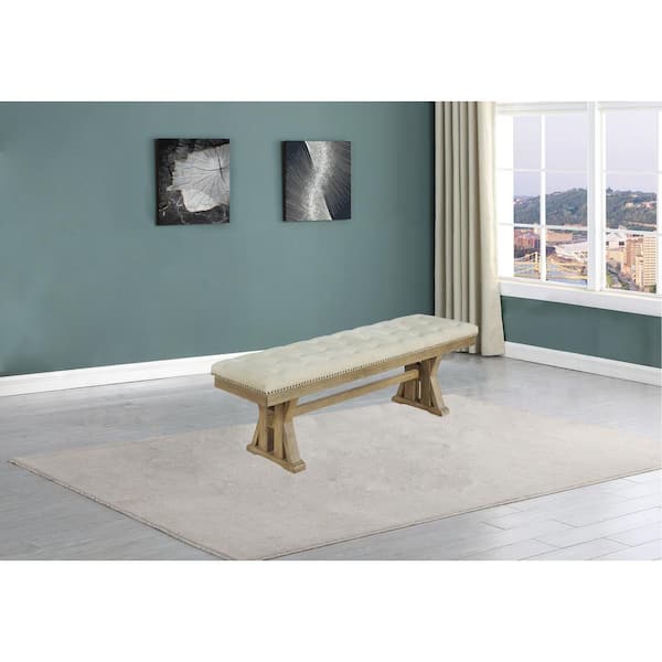Best Quality Furniture Jess Beige 60" Counter Height Dining Bench No Back 48" Linen Fabric Solid Wood 17