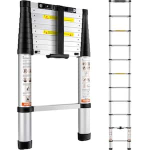 Telescoping Ladder, 10.5 ft. Aluminum 1-button Retraction Collapsible Extension Ladder, 375 lb. Capacity