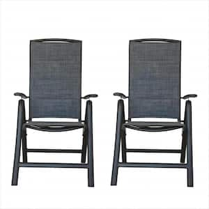 Aluminum Adjustable Outdoor Reclining Sling Lawn Chairs with Double-Layered Textile Fabric in Dark Gray Set of 2