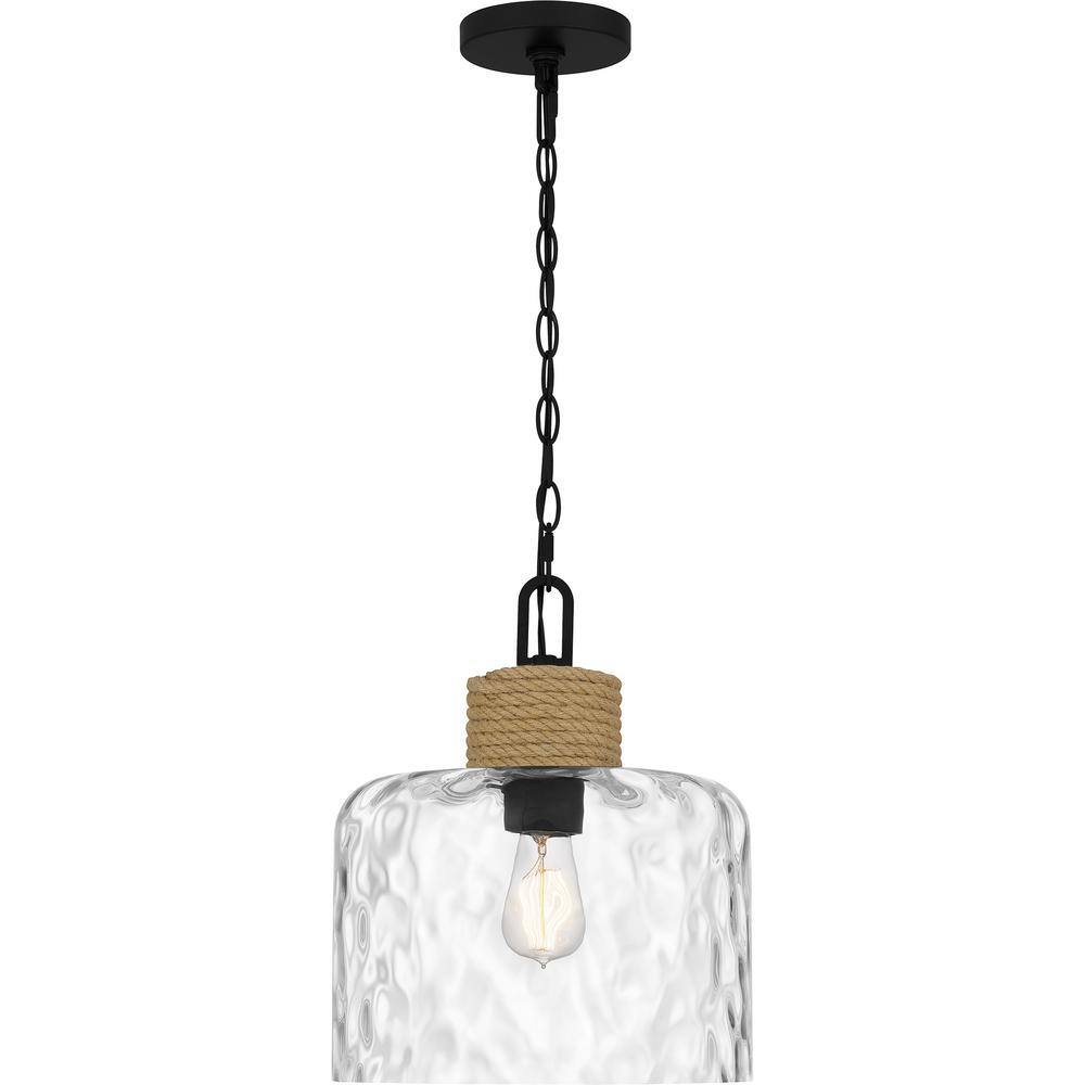 Matte Black Glass Mini Pendant Light with Rope Detail
