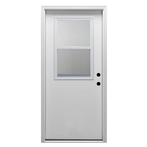36 in. x 80 in. Left-Hand Inswing 1/2-Lite Clear Vented Primed Fiberglass Smooth Prehung Front Door on 6-9/16 in. Frame