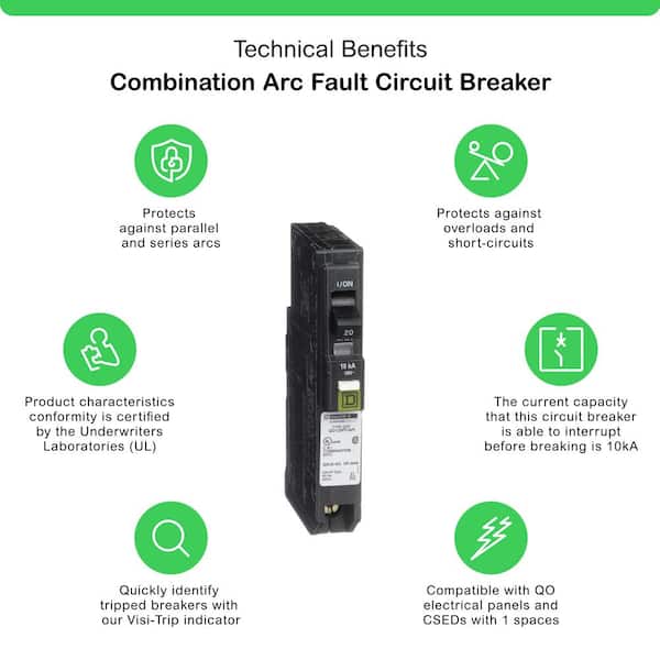 QO 20 Amp Single-Pole Plug-On Neutral Combination Arc Fault Circuit Breaker