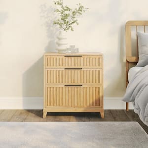 3-Drawer Natural Pine Solid Wood Transitional 29 in. Reeded Dresser