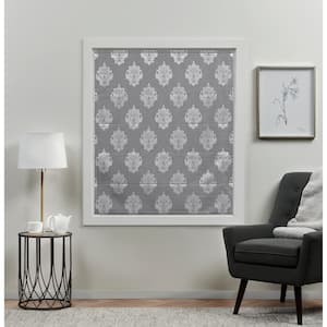 Marseilles Damask Grey Cordless Total Blackout Polyester Roman Shade 23 in. W x 64 in. L