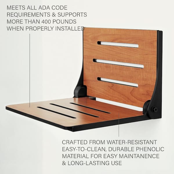SEACHROME Silhouette Folding Wall Mount Shower Bench Seat in Teak
