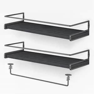 6 in. D x 15.7 in. W x 2.6 in. H Black-Grey Decorative Wall Shelves with Bar (Set of 2)