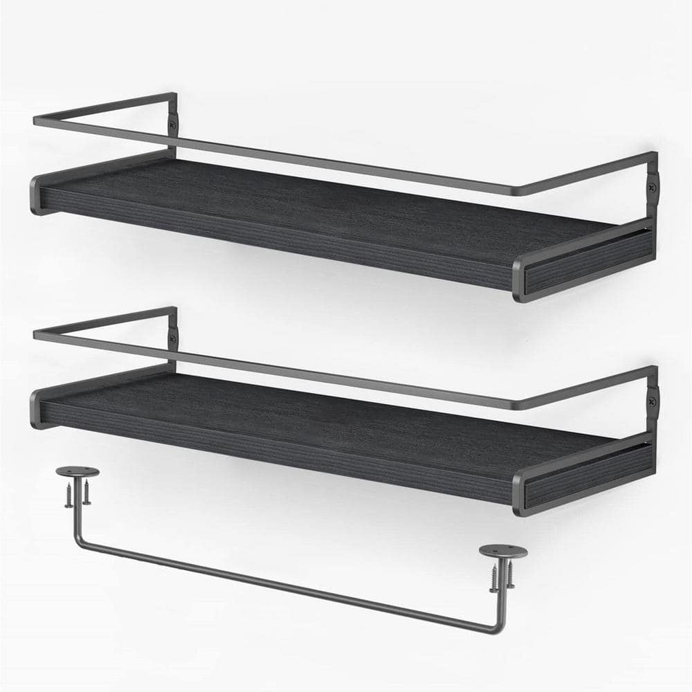6 in. D x 15.7 in. W x 2.6 in. H Black-Grey Decorative Wall Shelves with Ba