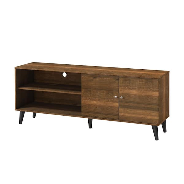 25.60 in. H TV Cabinet, Fits TVs up to 63 in. with 2 Shelves and 1 Cabinet for Living Room Brown