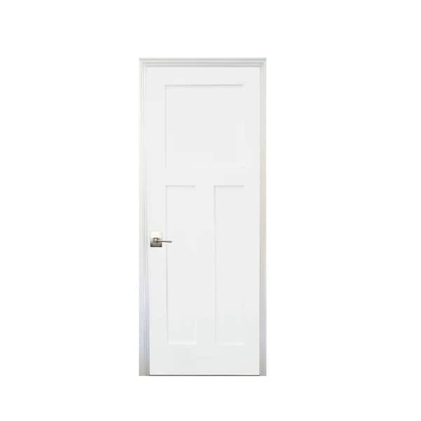 Unbranded 30 in. x 80 in. Shaker Primed 3-Panel Right-Handed Solid Core MDF Single Prehung Interior Door