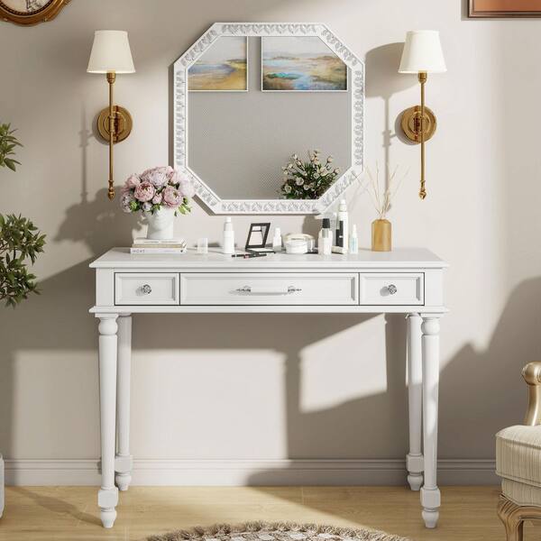 White 3 Drawer 39.4 in. Wide Dresser with Large Mirror XWJ2610 - The Home  Depot
