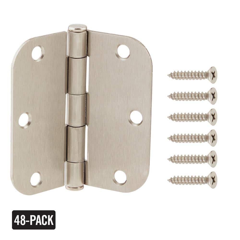 3-1/2 in. x 5/8 in. Radius Satin Nickel Door Hinge Value Pack (48-Pack)