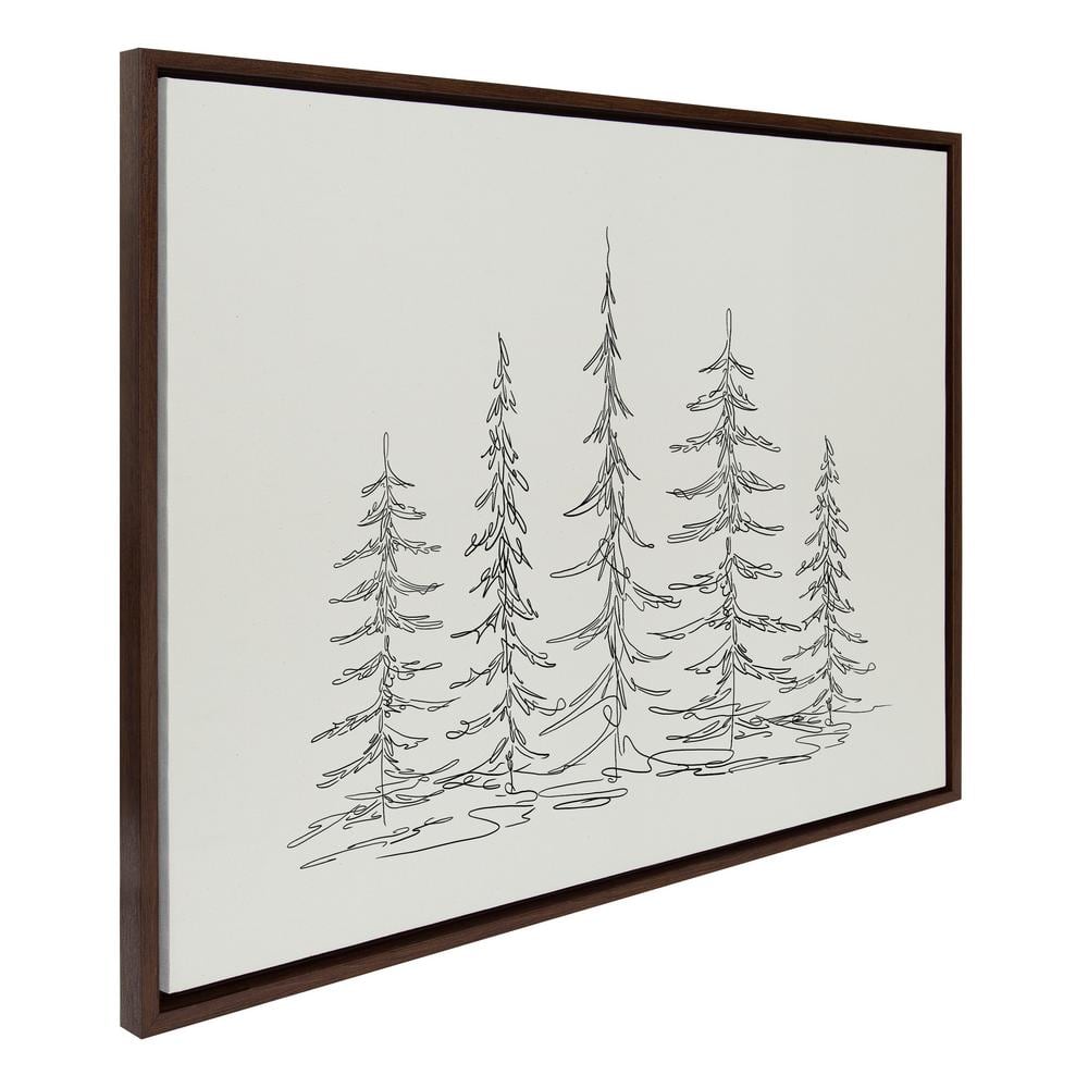 Minimalist Evergreen Trees Sketch Framed Canvas Wall Art, 28x38