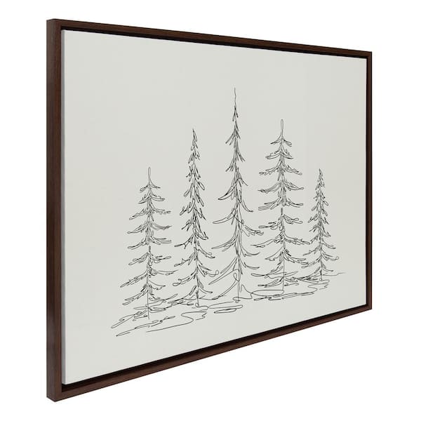 Kate and Laurel Minimal Evergreen Trees Line By Creative Bunch Studio, 1-Piece Framed Canvas Plants Art Print, 28 in. x 38 in.