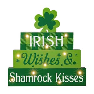 11.5 in. H Lighted St. Patrick's Wooden Block Table Sign