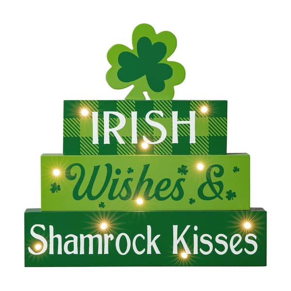 Glitzhome 11.5 in. H Lighted St. Patrick's Wooden Block Table Sign