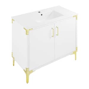 Voltaire 18 in. W x 36 in. D x 32 in. H Single Bathroom Vanity in White with Gold Hardware with Ceramic Top