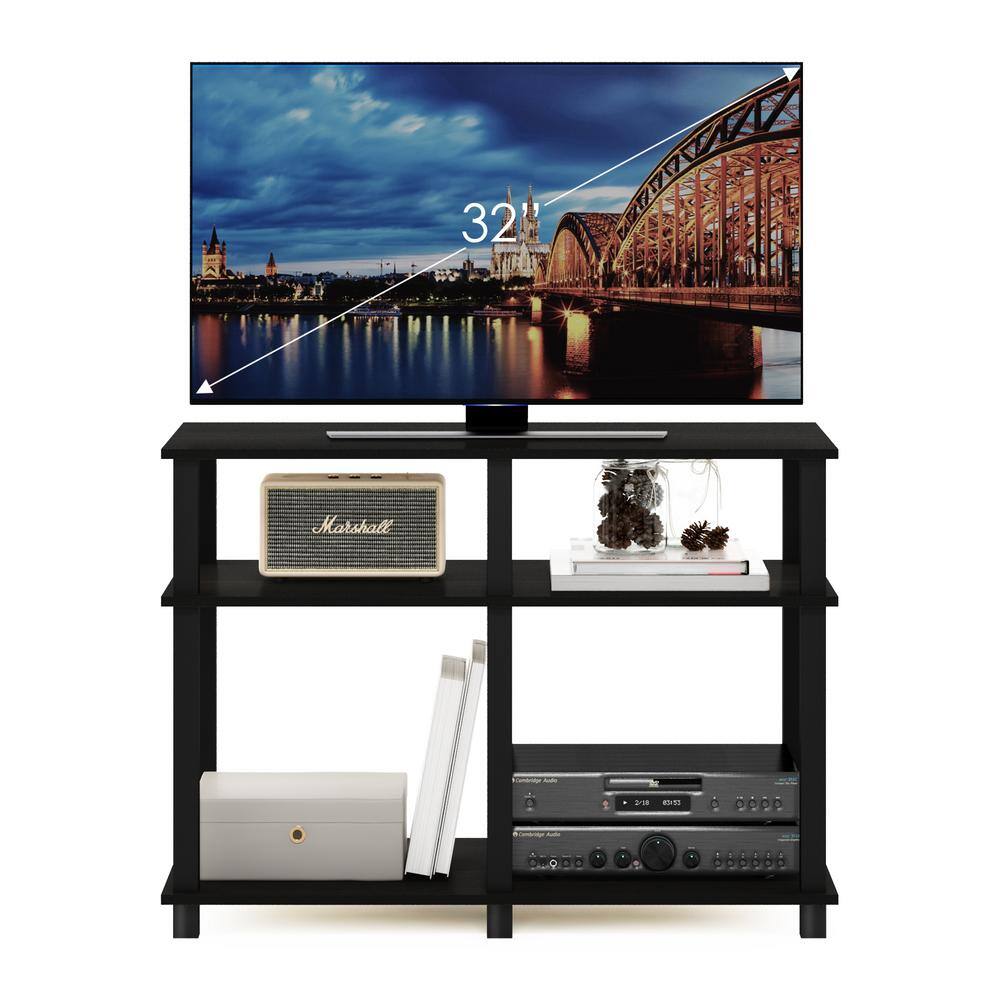 Espresso and Black Composite Wood TV Stand with Open Shelves