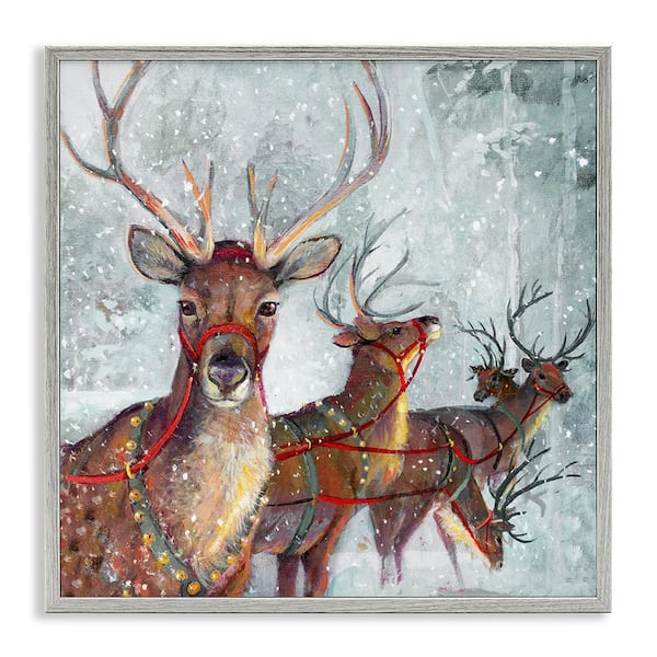 Winter Reindeer Holiday Landscape by Ruane Manning Framed Giclee Art Print Animal 17 in. x 17 in.