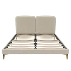 CosmoLiving White Wooden Frame Queen Platform Bed With Upholstered Headboard