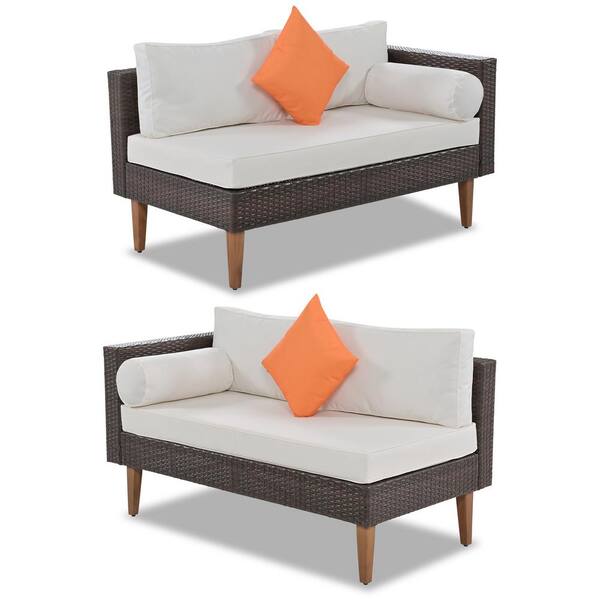 Brown 4-Piece Wicker Outdoor L-Shaped Sectional Set Patio Sofa Set with Beige Cushion and Coffee Table