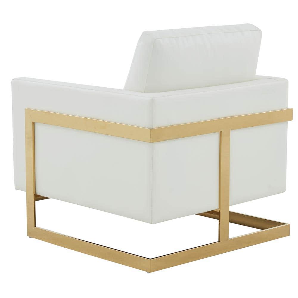 Elegant White Leather Accent Chair with Gold Metal Frame