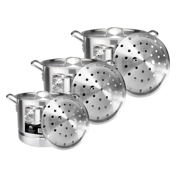 3-Piece Aluminum Stock Pot Set with Steamer