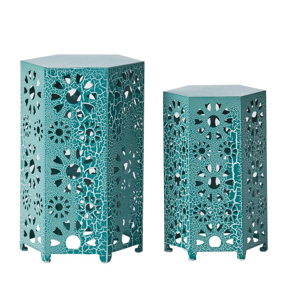 2-Piece Outdoor Metal Side Table Suitable for Patio, Backyard, Garden, Can 