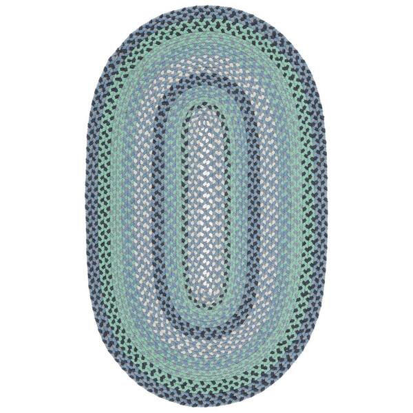 SAFAVIEH Braided Gray/Green 3 ft. x 5 ft. Striped Border Oval Area Rug
