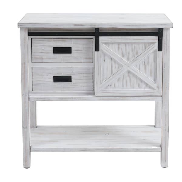 Luxen Home 35 in. White Standard Rectangle Wood Console Table with Drawers